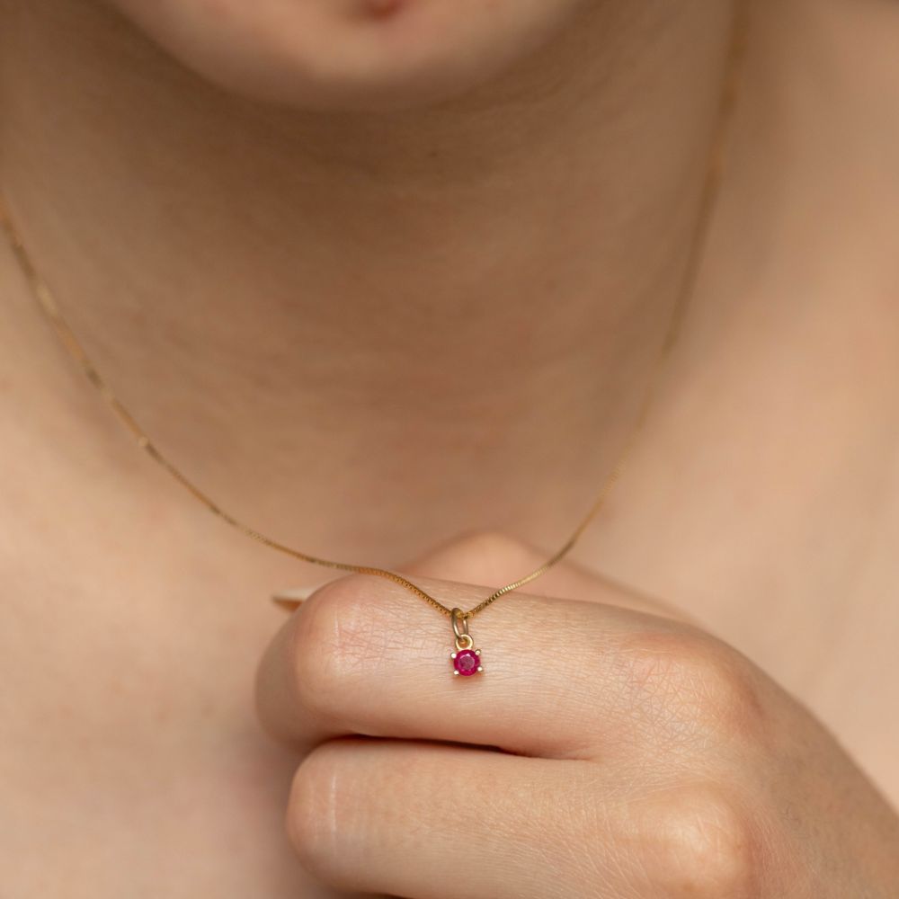 Solitaire Ruby Necklace 14K Gold
