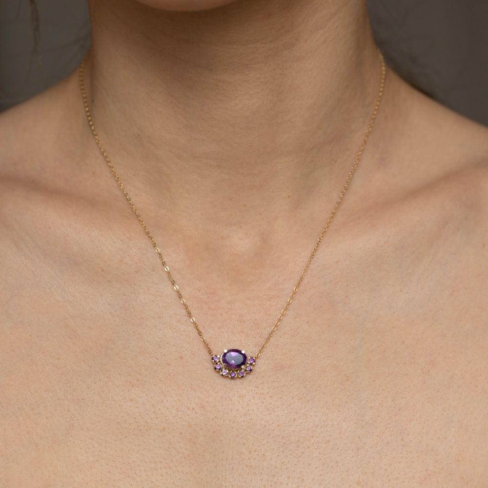Purple Amethyst Necklace 14K Gold