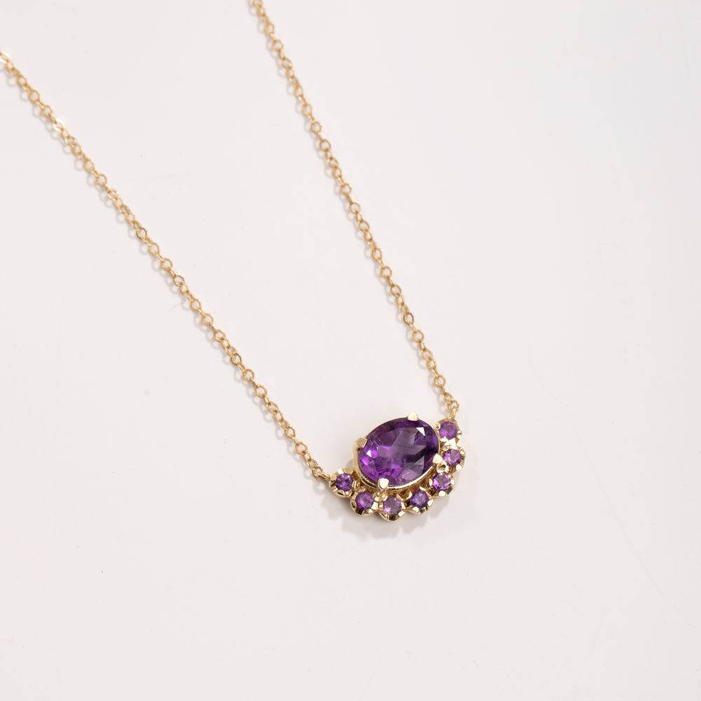 Purple Amethyst Necklace 14K Gold