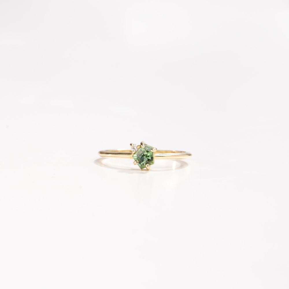 Diamond and Green Tourmaline Ring 14K Gold