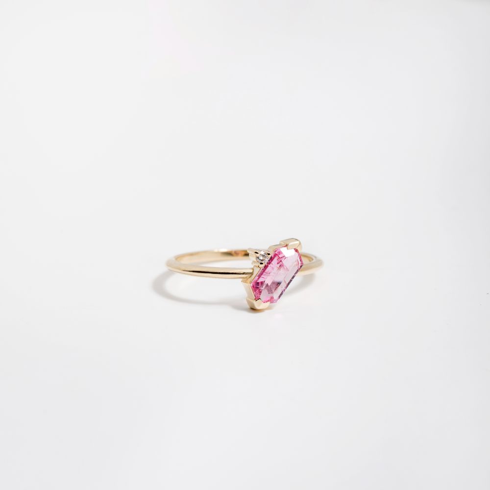 14K Gold Pink Tourmaline Diamond Ring