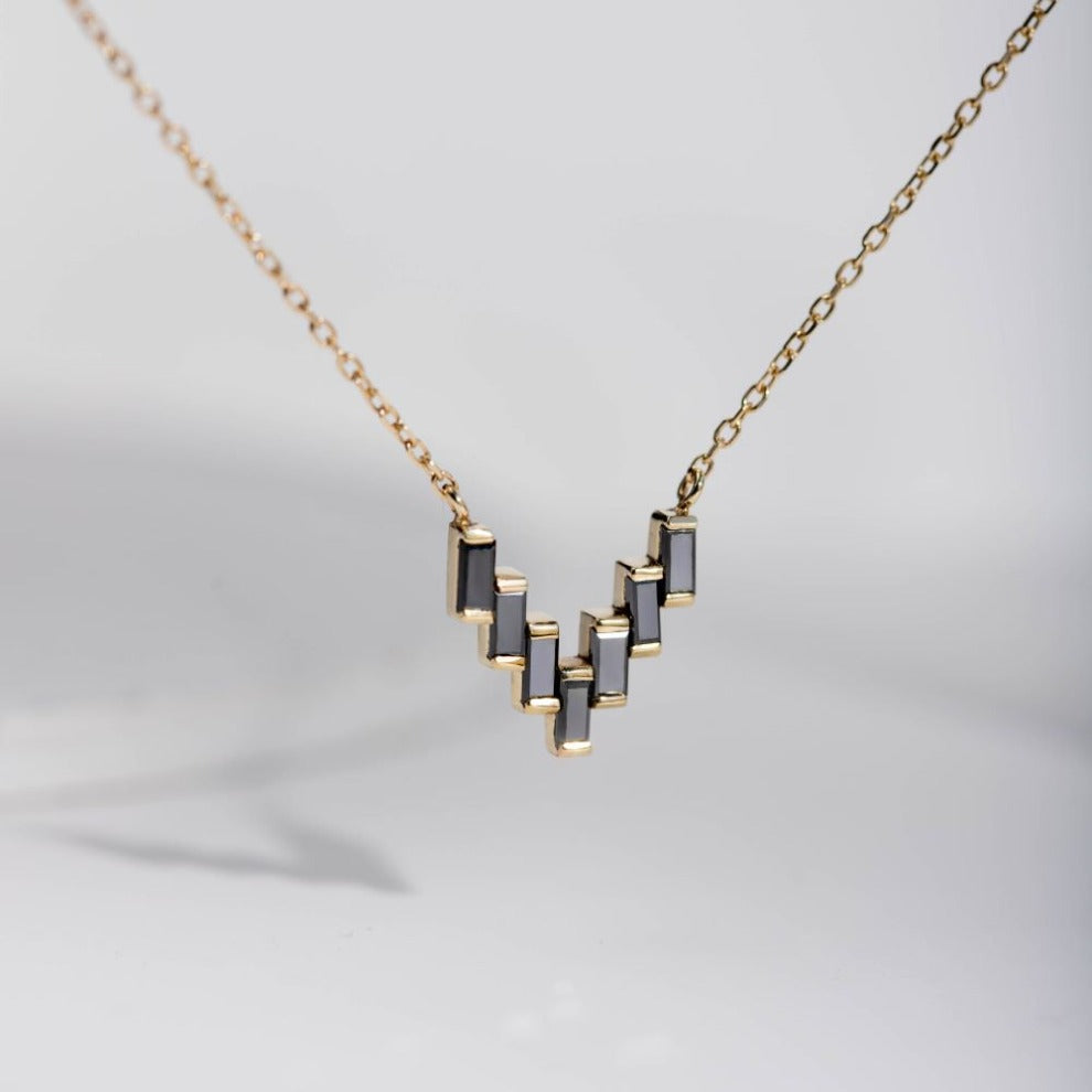 V Necklace with Black Diamonds
