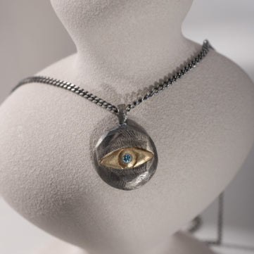 Κολιέ Μάτι London Blue Topaz Ασήμι και Χρυσός Κ14