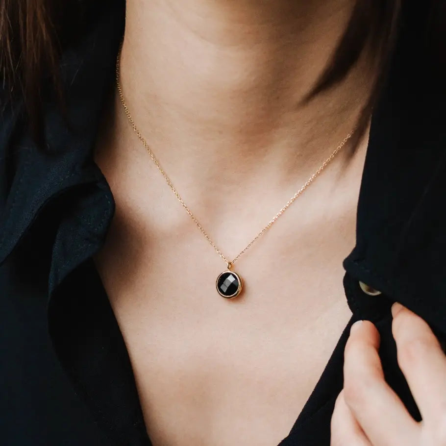 Black Onyx Necklace in 14K Gold
