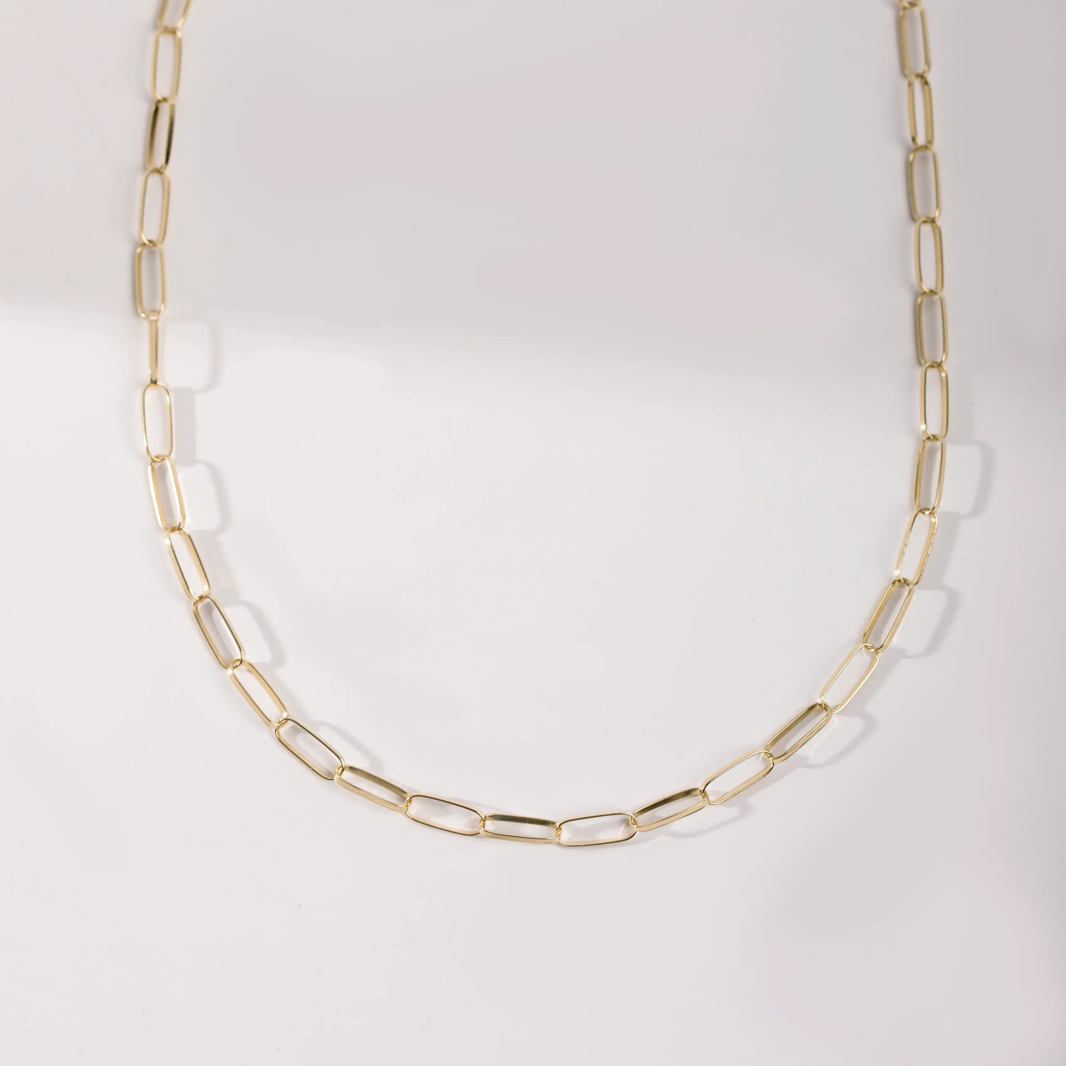 Paperclip Chain Necklace 14K Solid Gold