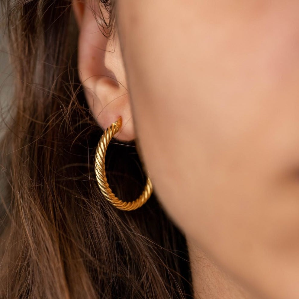 Large Twist Hoop Earrings 14K Gold