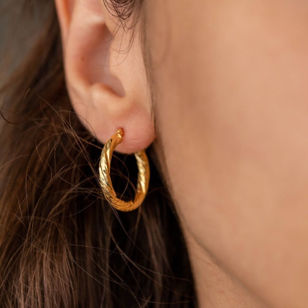 Wide Twist Hoop Earrings 14K Gold