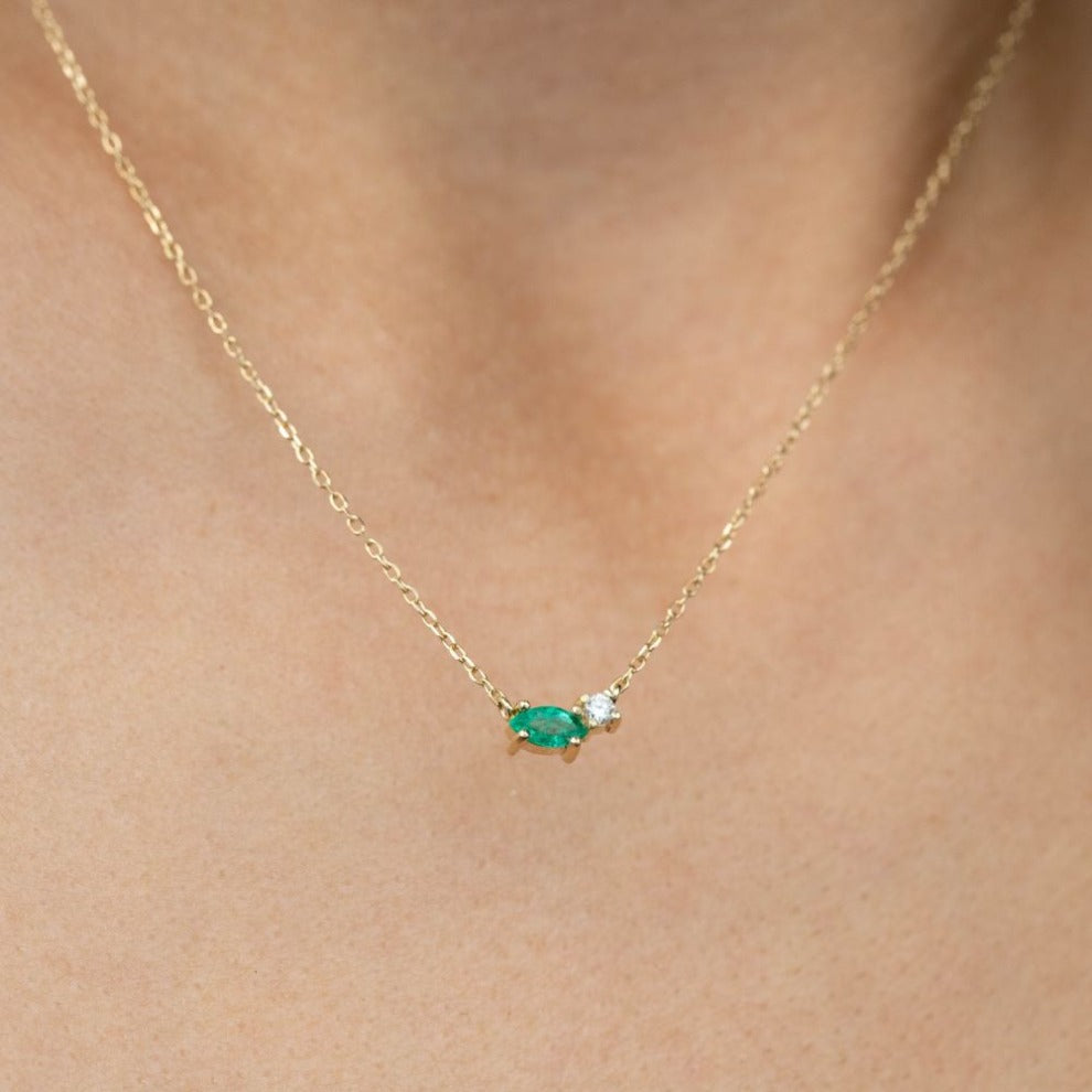 Marquise Emerald Diamond Necklace 14K Gold
