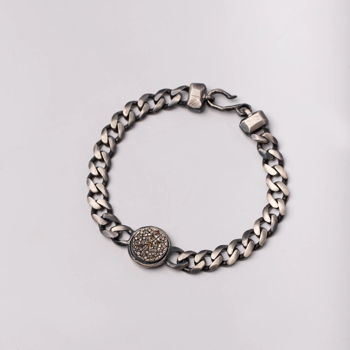 Close-up of Men's Brown Diamond Bracelet in Oxidized Sterling Silver