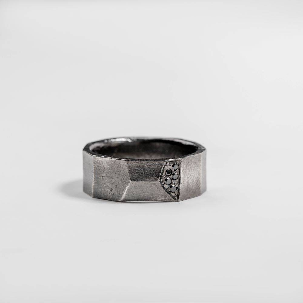Black Diamonds Band Ring Oxidized Silver