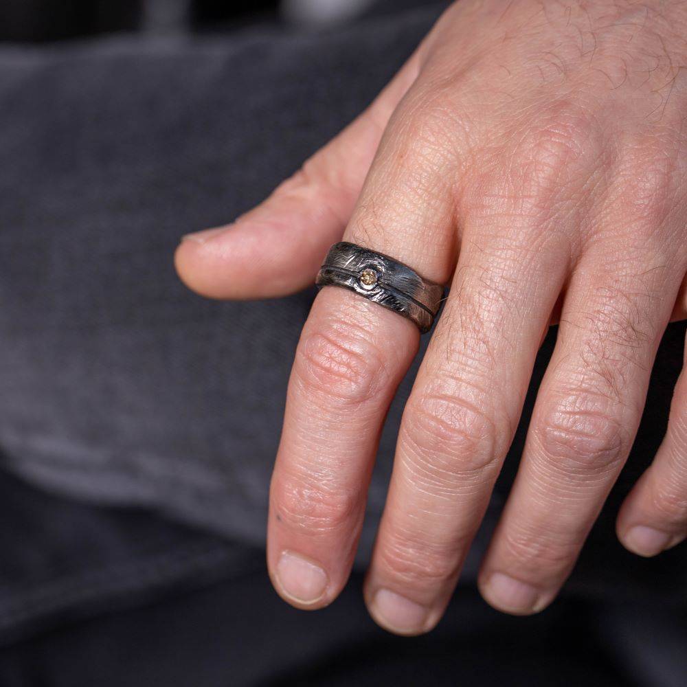 Brown Diamond Band Ring Oxidized Sterling Silver