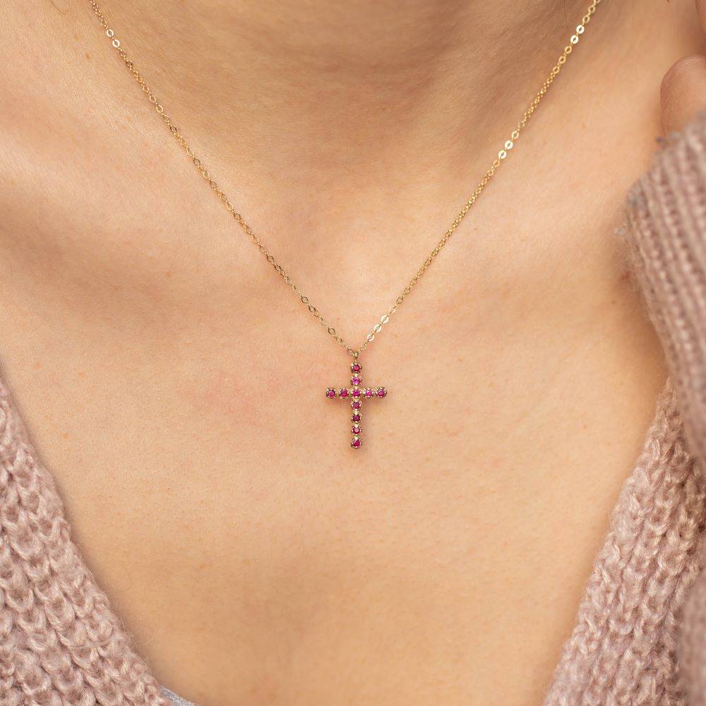Ruby Cross Necklace 14K Gold Kyklos Jewelry