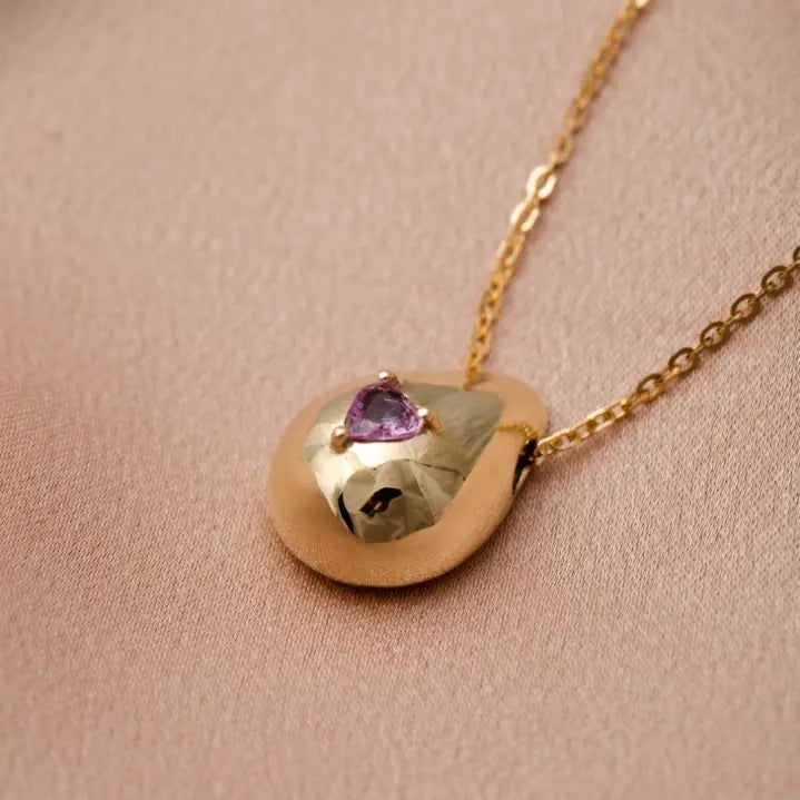 Statement Teardrop Heart Sapphire Necklace 14K Gold