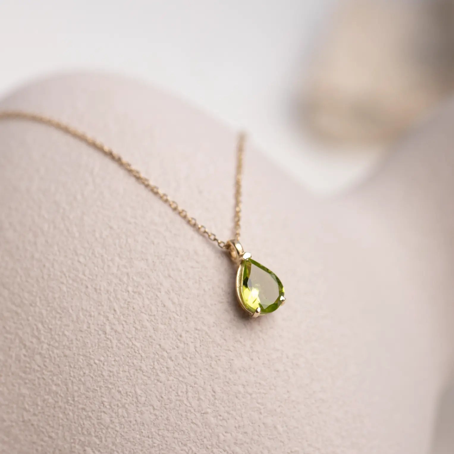 Peridot Necklace 14K Gold Pear Cut