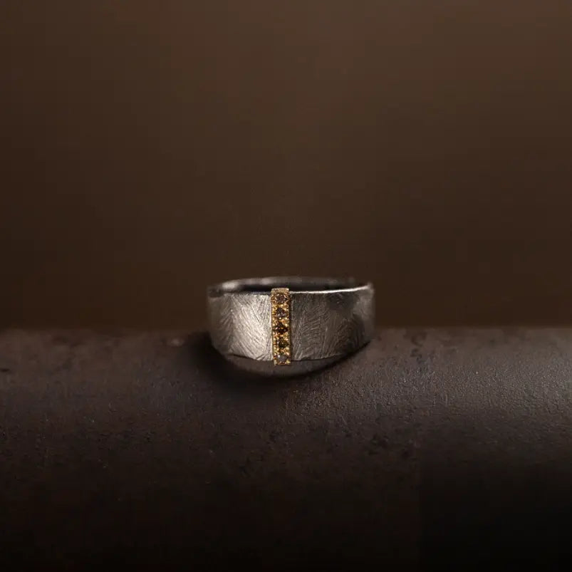 Band Ring 14K Gold Oxidized Silver 925