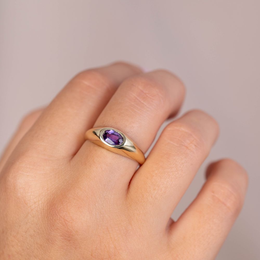 Statement Engagement Ring Purple Sapphire 14K Gold