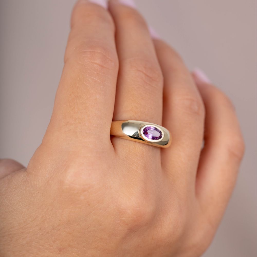 14K Gold Statement Ring Purple Sapphire