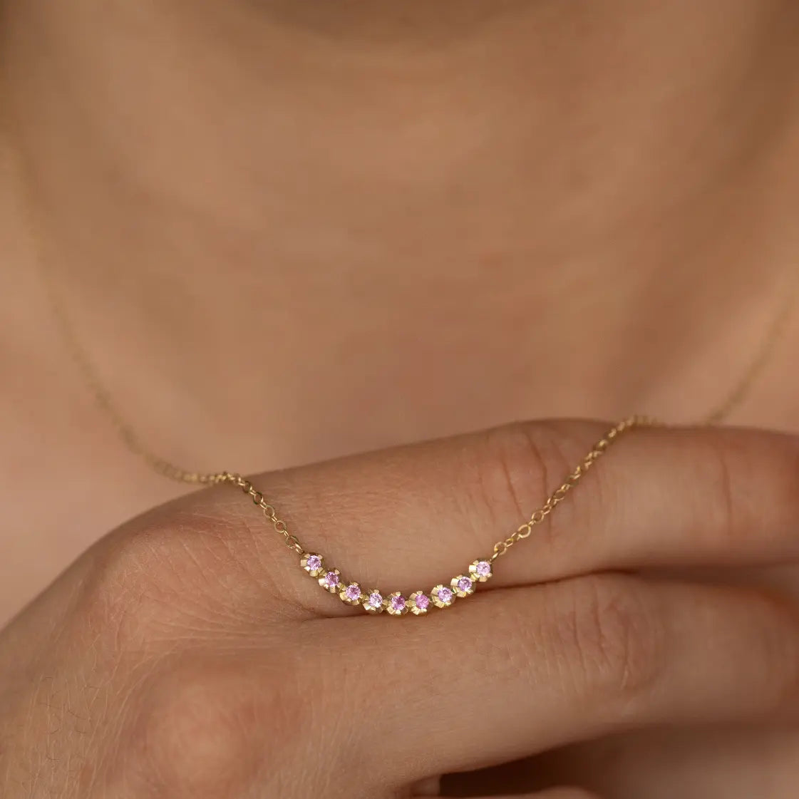Pink Sapphire Necklace 14K Gold