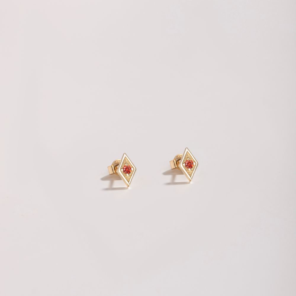 Square Orange Sapphire Earrings 14K Gold