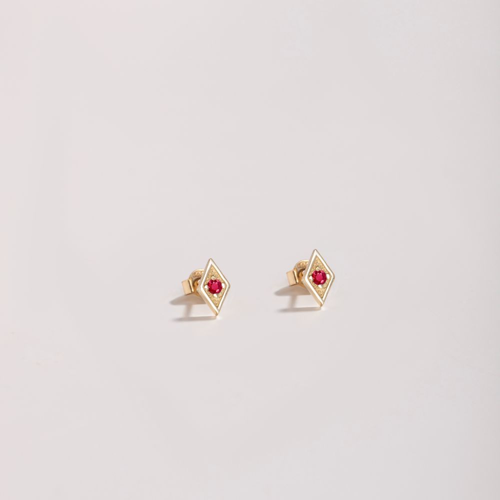 Square Ruby Earrings 14K Gold