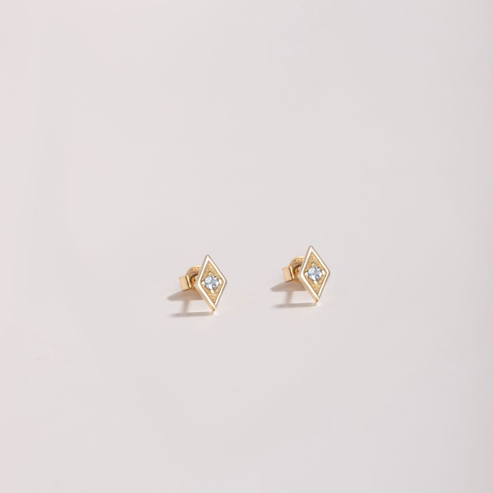 Σκουλαρίκια Ρόμβος Ακουαμαρίνα Χρυσά