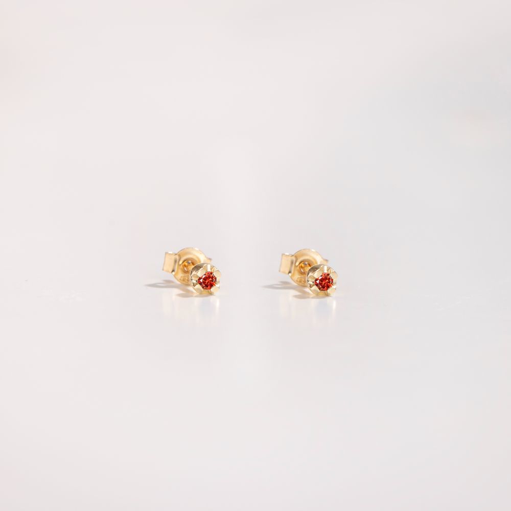 Orange Sapphire Stud Earrings 14K Gold