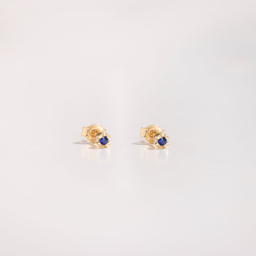 Blue Sapphire Stud Earrings 14K Gold