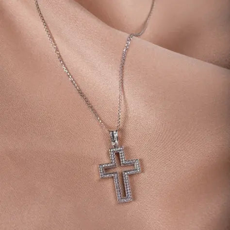Baptism Outline Cross with Chain 14K
