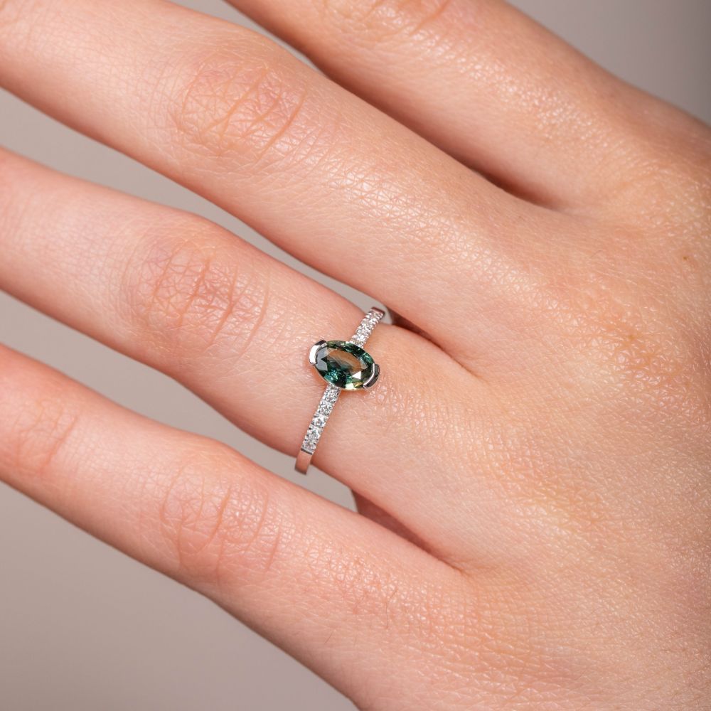 Diamond Teal Sapphire Engagement Ring