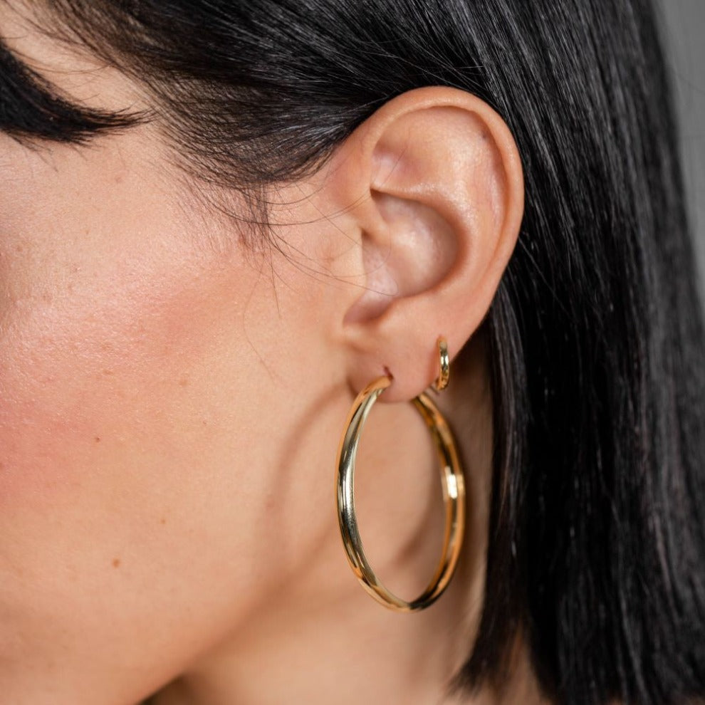 Large Wide Hoop Earrings 14K Gold