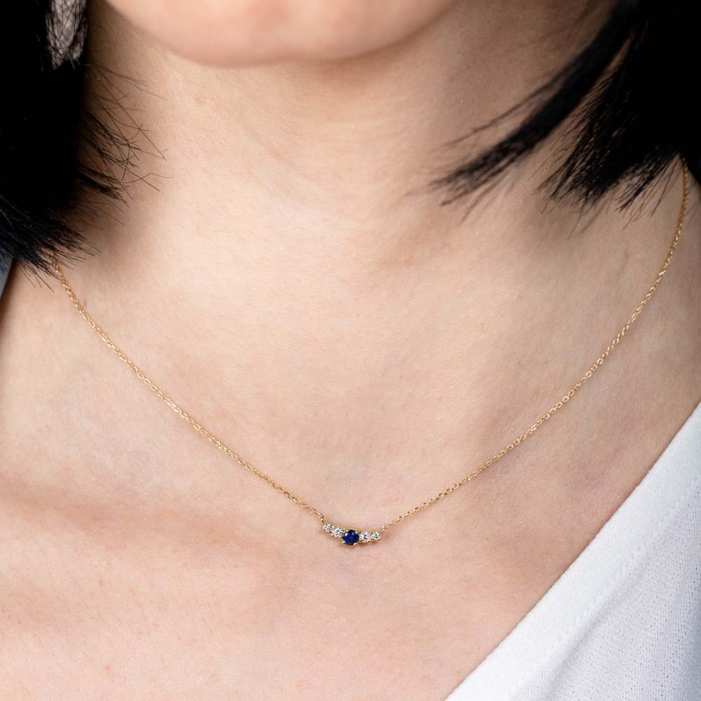 Sapphire Diamond Necklace 14K Gold for Women