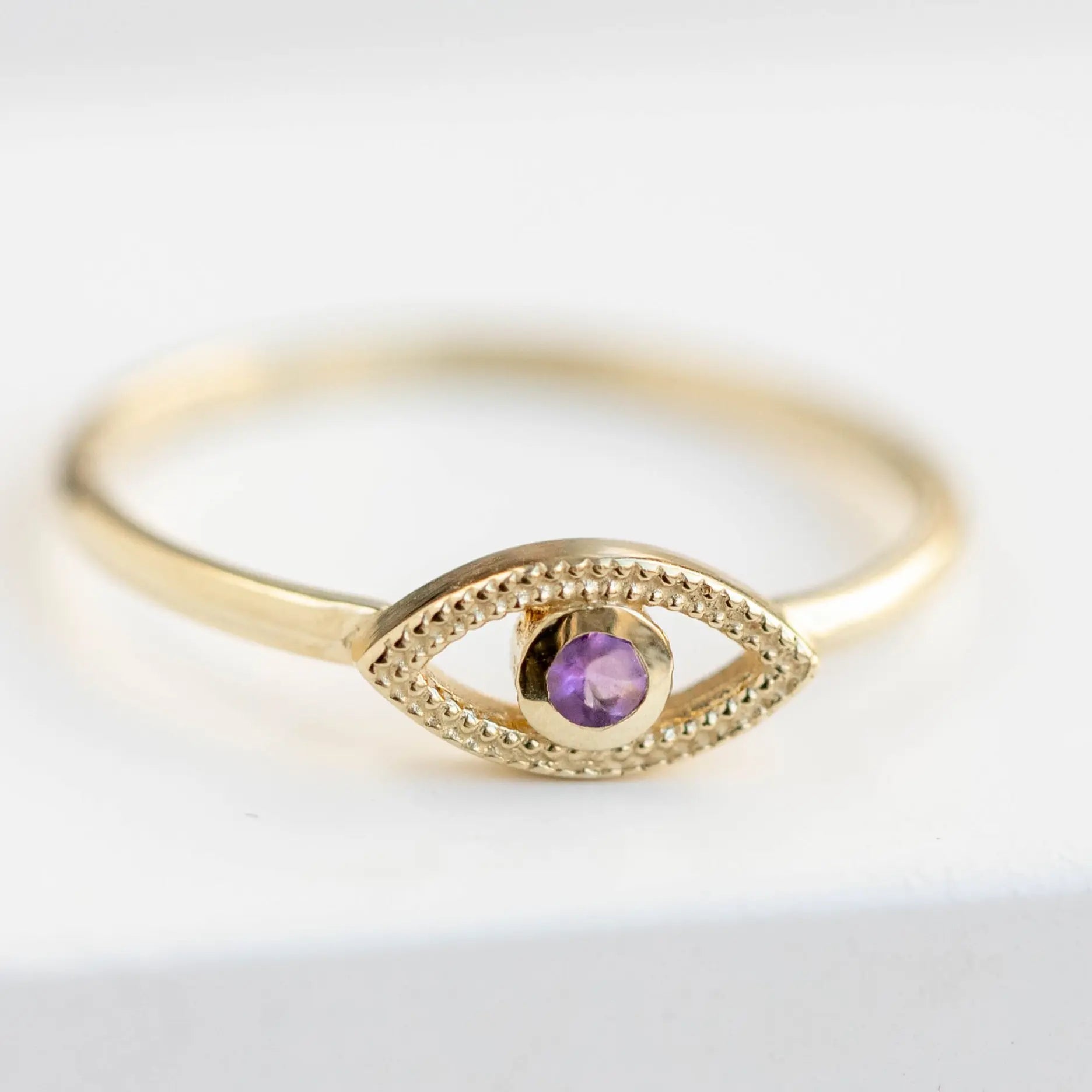 Amethyst Evil Eye Ring  14K Gold