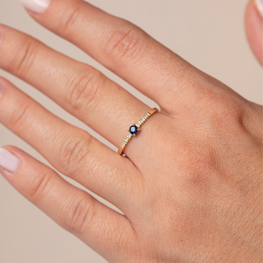 Engagement Blue Sapphire Diamond Ring 14K Gold