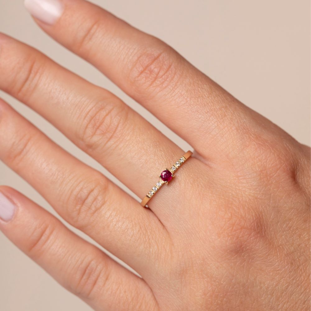 Engagement Ruby Diamond Ring 14K Gold