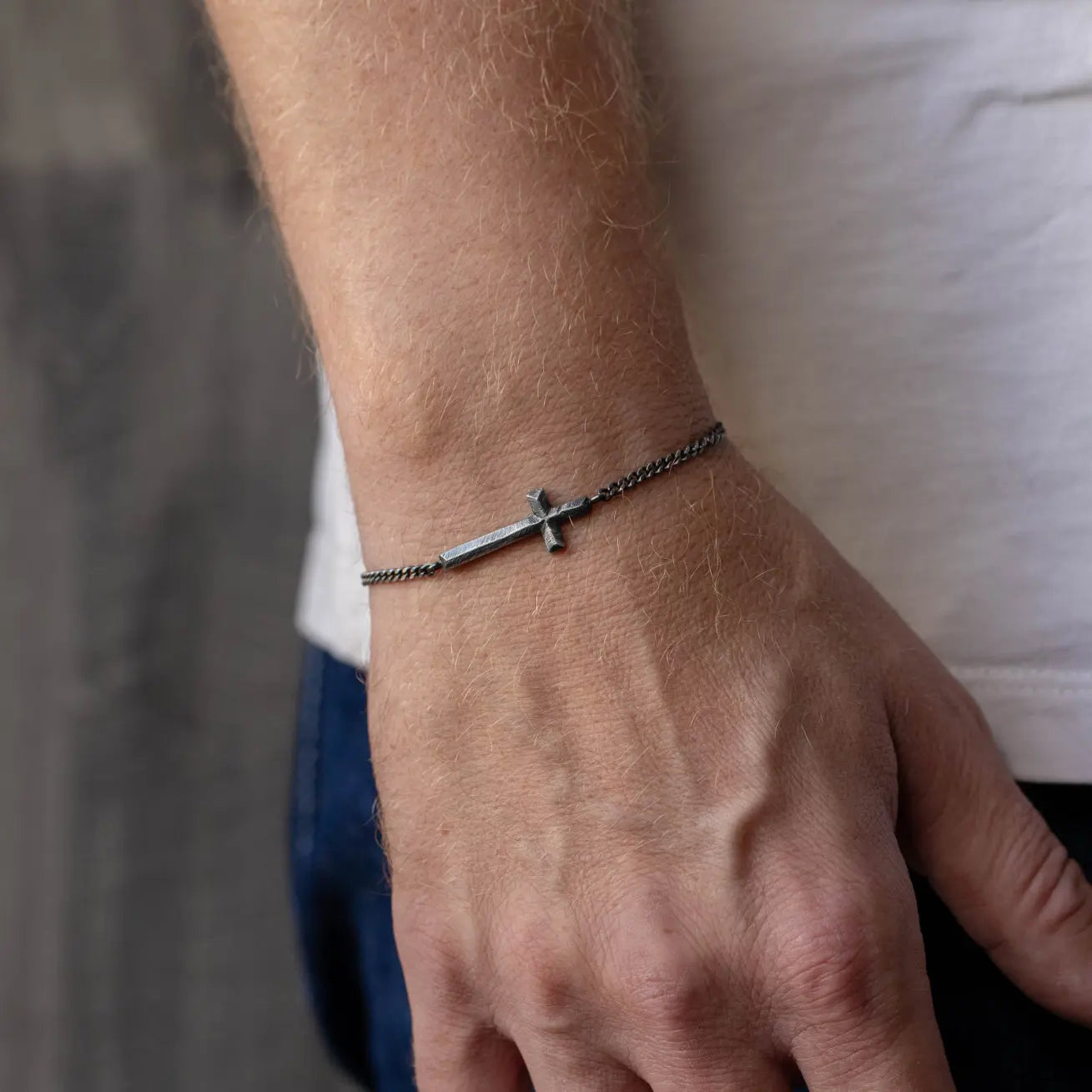 Cross Men's Bracelet Oxidized Silver