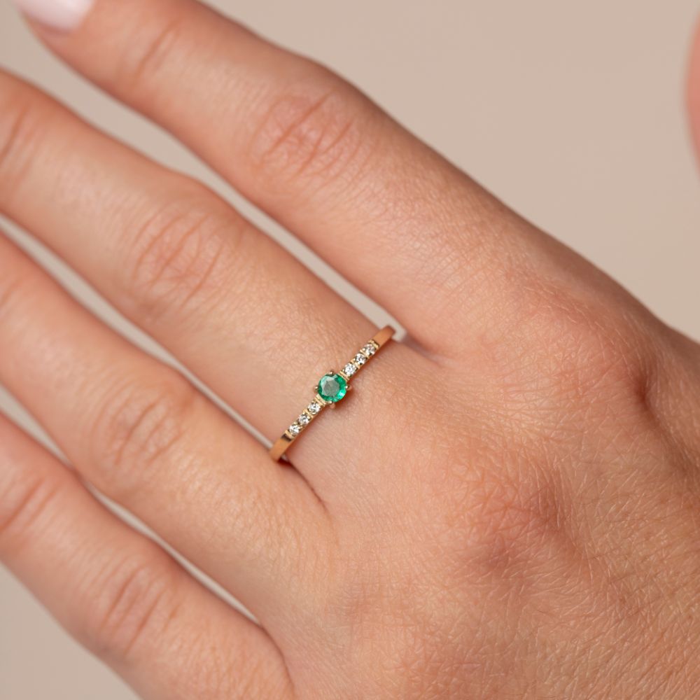 Engagement Emerald Diamond Ring 14K Gold