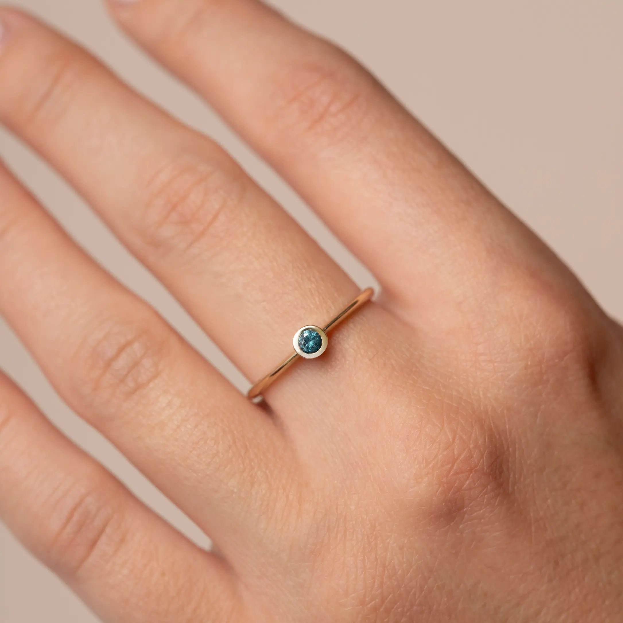 14K Solitaire Blue Diamond Ring