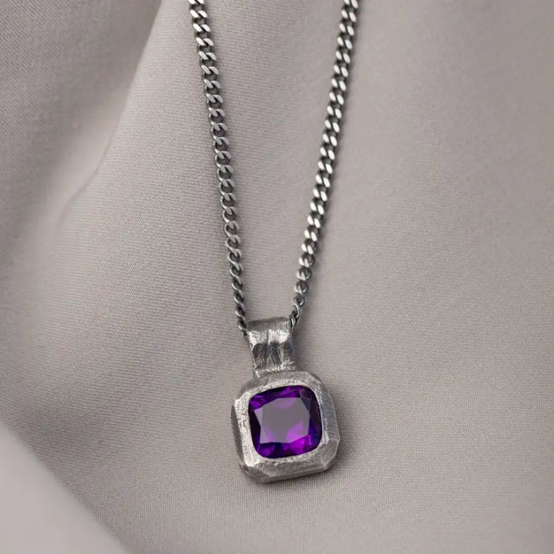 Purple Amethyst Necklace Oxidized Silver 925