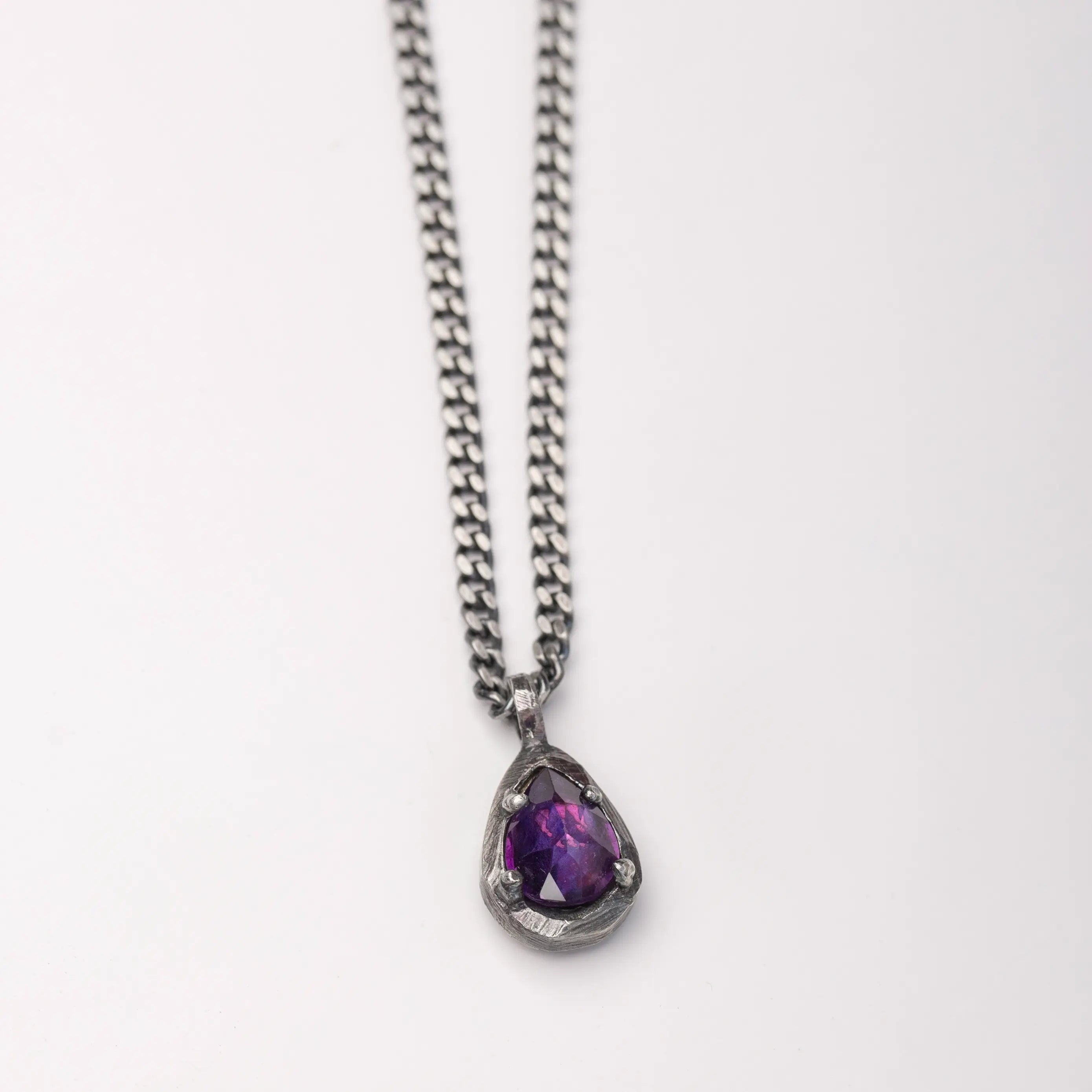 Amethyst Necklace Oxidized Silver 925 Teardrop