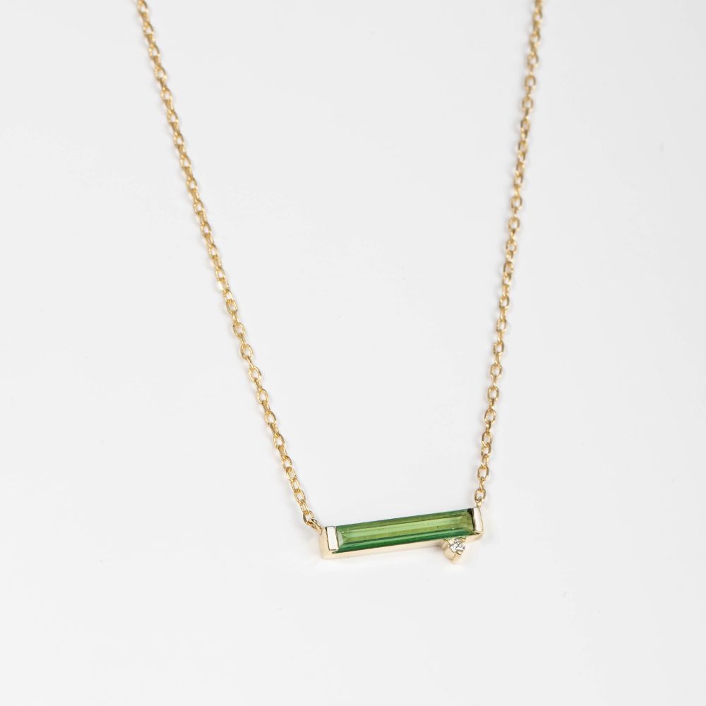 Green Tourmaline Diamond Necklace 14K Gold