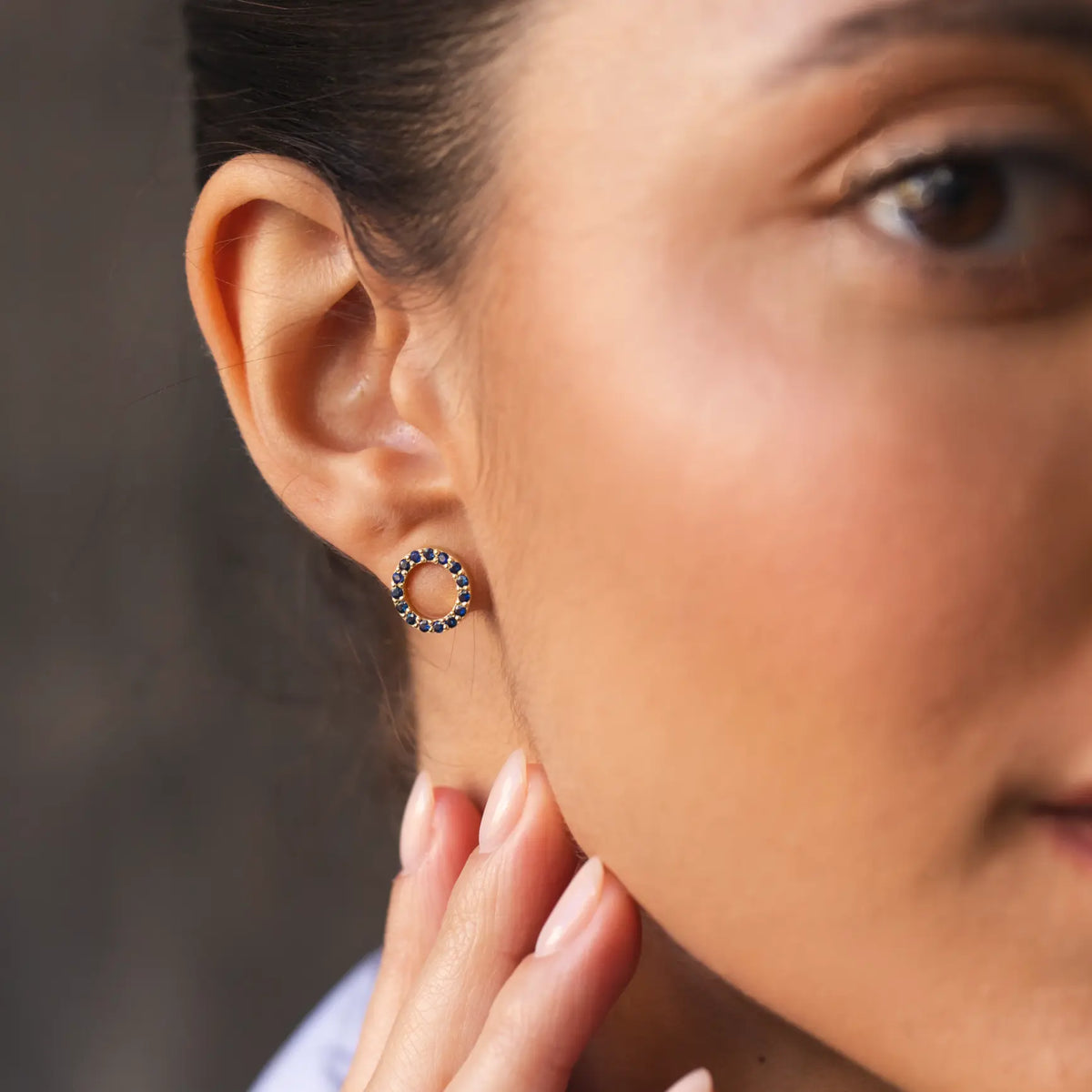 Blue Sapphire Stud Earrings 14K Gold