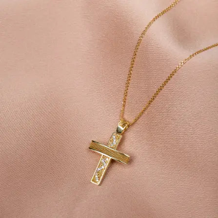 14K Baptism Textured Cross with Chain