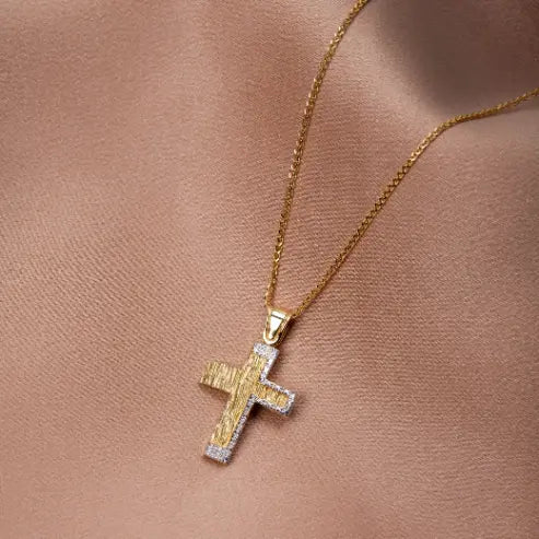 Two-tone Textured Baptism Cross with Chain