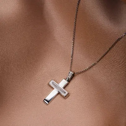 14K White Gold Baptism Cross and Chain