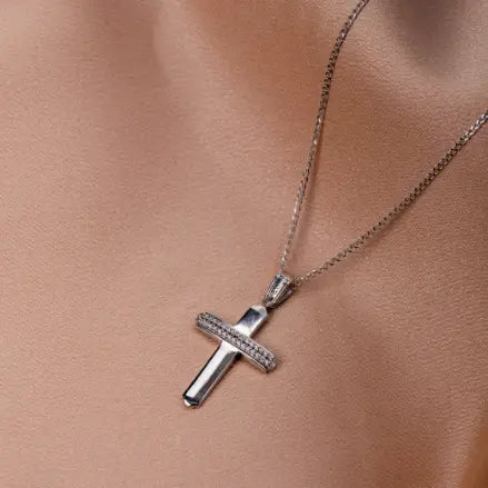 Modern Christening Cross with Chain