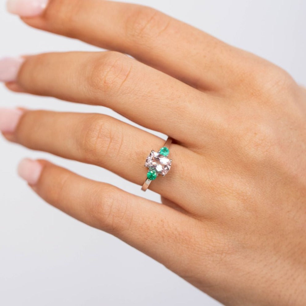 Morganite Emerald Ring 14K White Gold