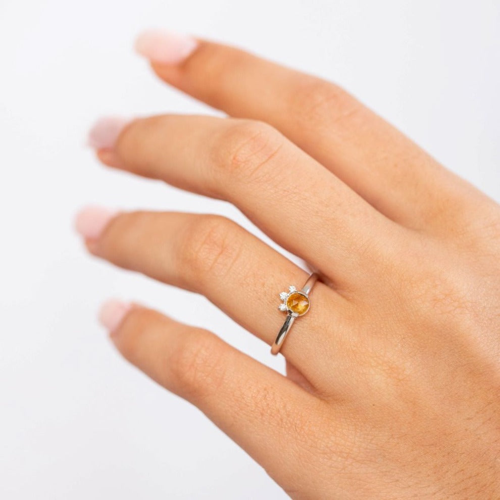 Yellow Sapphire Diamond Ring 14K Gold