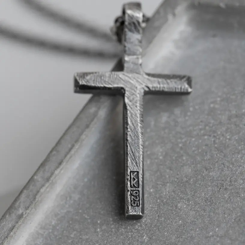 Cross Necklace Men Oxidized Silver pendant featuring a handcrafted design in oxidized sterling silver 925.