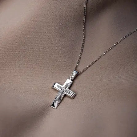 Baptism 14K White Gold Cross with Chain