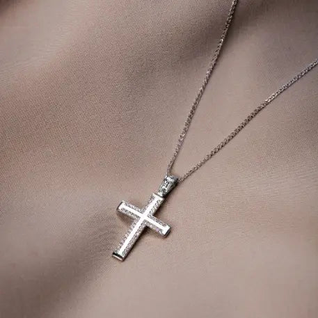 14K White Gold Cross Pendant with Chain